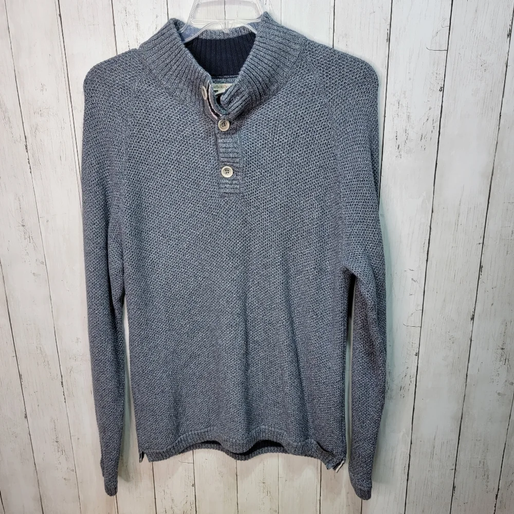 Carbon 2 Cobalt Men's Blue Cotton Henley Sweater Size Large Wood Button Thick.